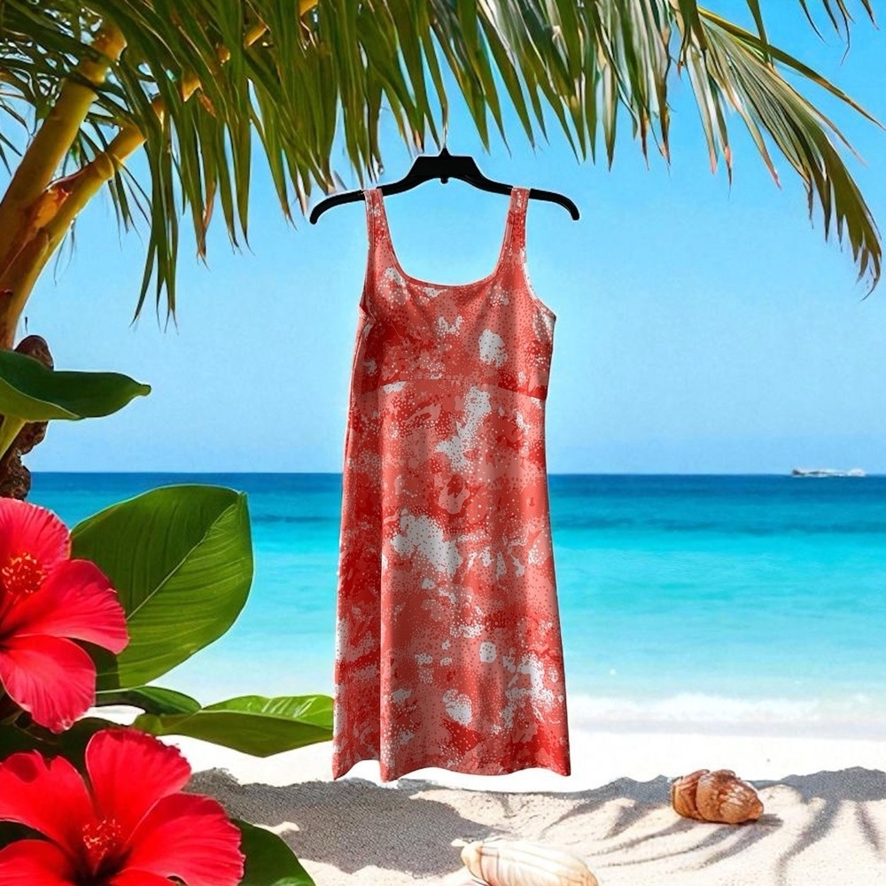 Columbia PFG Swimming Dress Womens Size Medium Coral‎ White UPF50 Coverup Beach
